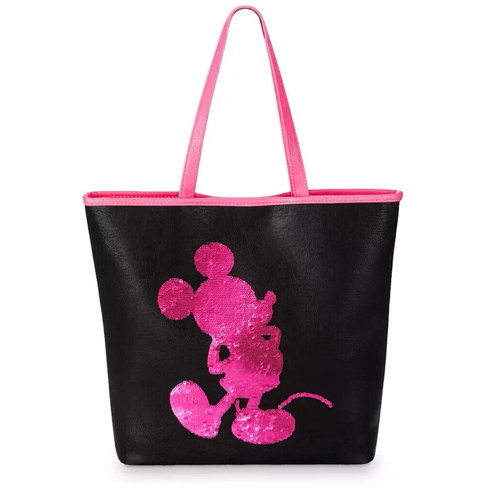 Loungefly Disney Mickey Mouse Imagination Pink/Silver Reversible Sequin Tote Bag